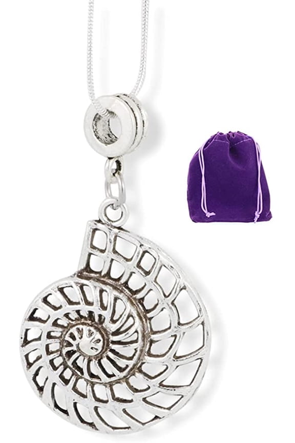 Large Nautilus Sea Shell Outline Charm Snake Chain Necklace