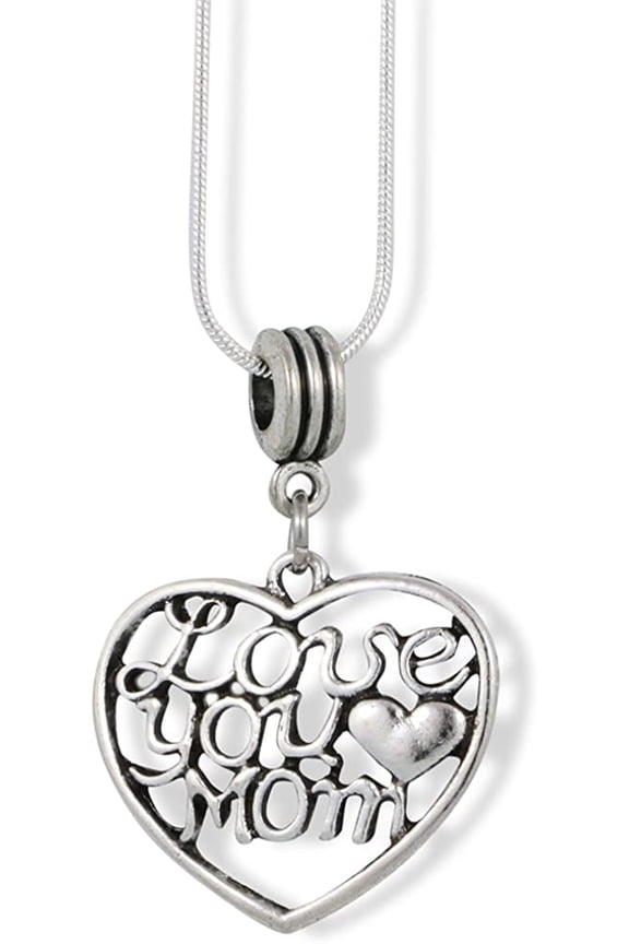 Love You Mom in a Heart Charm Snake Chain Necklace