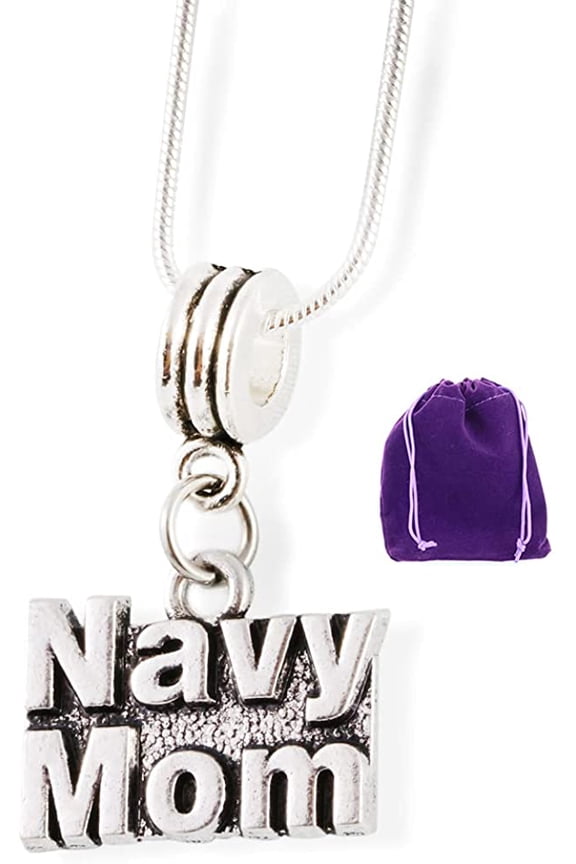 Emerald Park Jewelry Navy Mom Necklace | Silver Plated Snake Chain Pendant