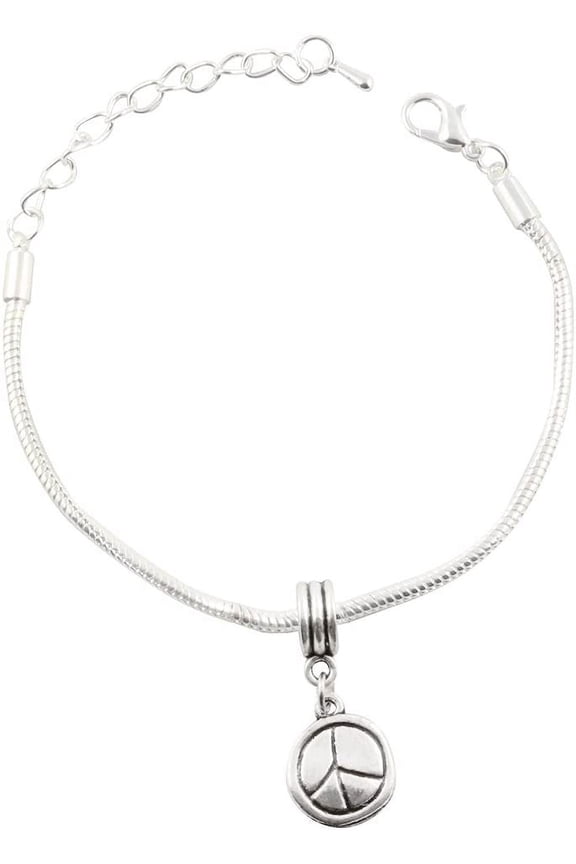 Peace Sign Solid Snake Chain Charm Bracelet