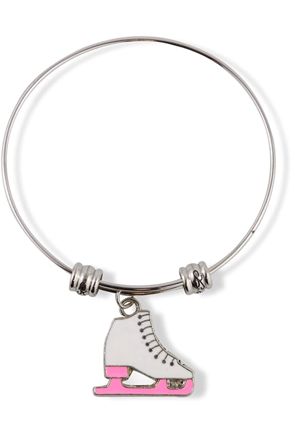 Pink and White Figure Skate Fancy Charm Bangle