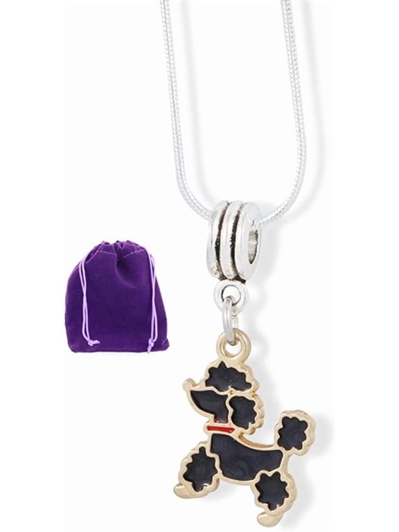 Poodle with Red Collar Snake Chain Charm Necklace