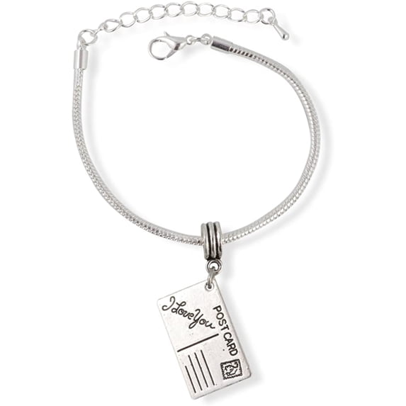 Post Card I Love You Snake Chain Charm Bracelet