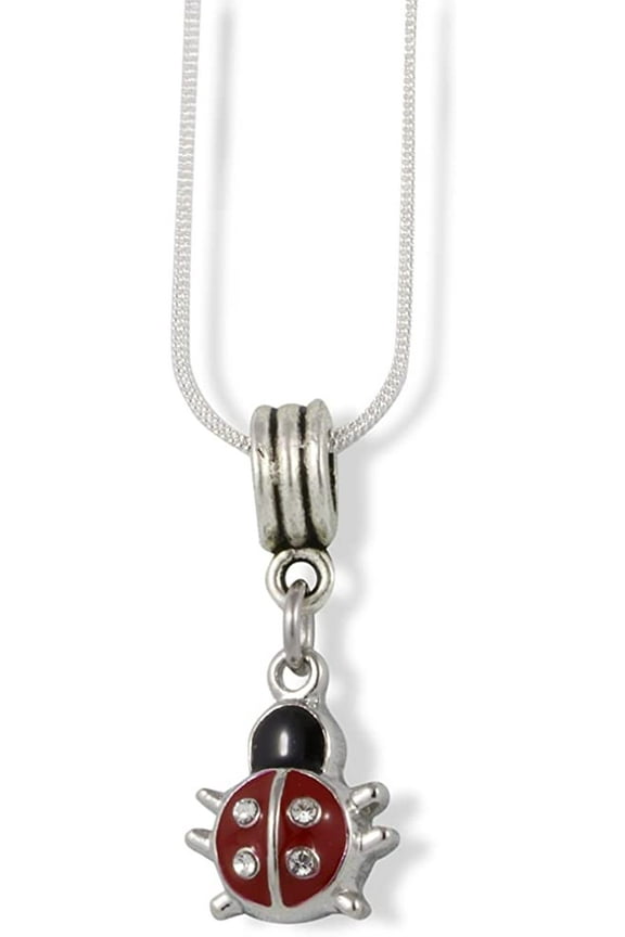 Red Black Ladybug (Lady Bug) Charm Snake Chain Necklace