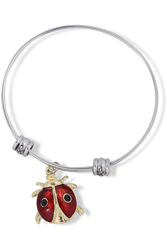 Red and Gold Ladybug with Two Black Dots on Back Fancy Charm Bangle