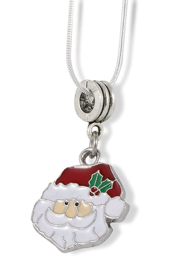 Santa Head Bust with Red and White Hat Charm Snake Chain Necklace