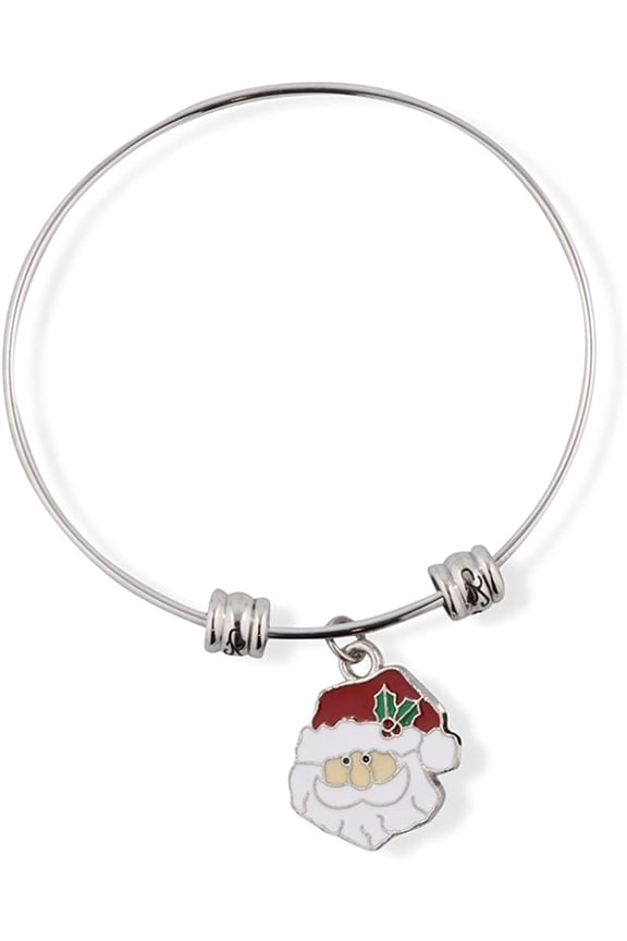 Santa Head Bust with Red and White Hat Fancy Charm Bangle