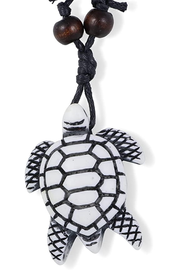 Sea Turtle Bone Enamel Charm Leather Rope Necklace