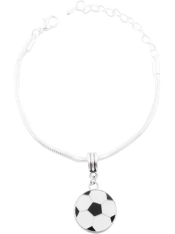 Soccer Ball Black and White Snake Chain Charm Bracelet