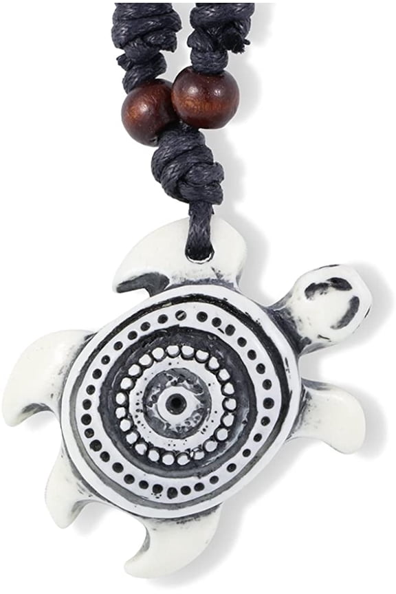 Turtle Shell Enamel Leather Rope Charm Necklace