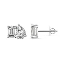 Emerald & Pear Shape Lab Grown Diamond Double Delight Stud Earrings For Women | 1 Carat IGI Certified 14K White Gold | FG-VS1-VS2 Quality Friendly Diamonds Earrings
