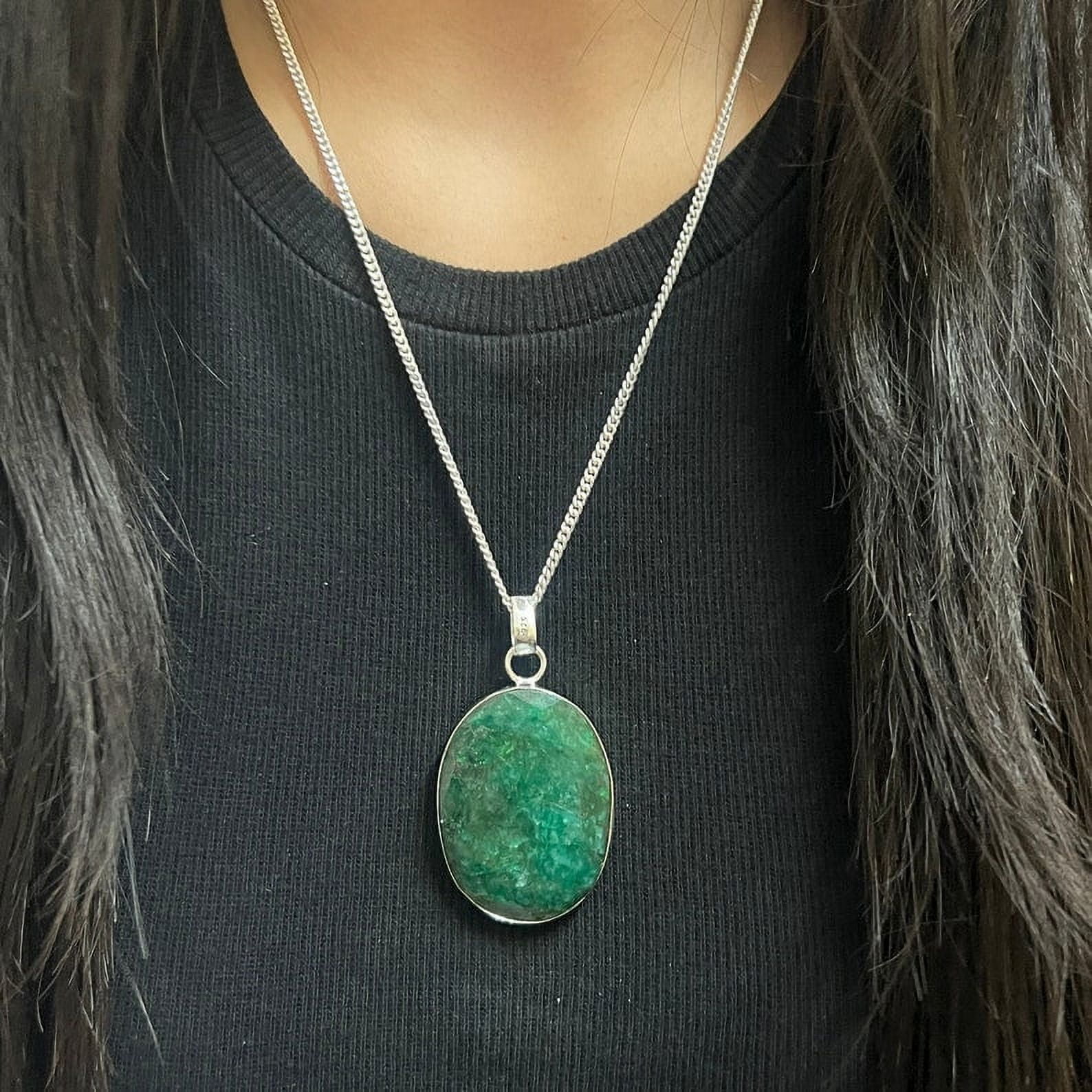 ELITE GEMS AND JEWELLERY Emerald Pendant With Silver Chain Necklace 925 Sterling Silver Pendant Big Size Gemstone Pendant Handmade Emerald Gemstone Jewelry For Gift