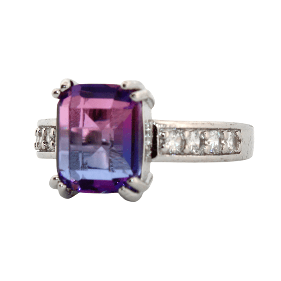 Emerald Pink & Purple Tourmaline & Topaz Silver Ring, size 8 061
