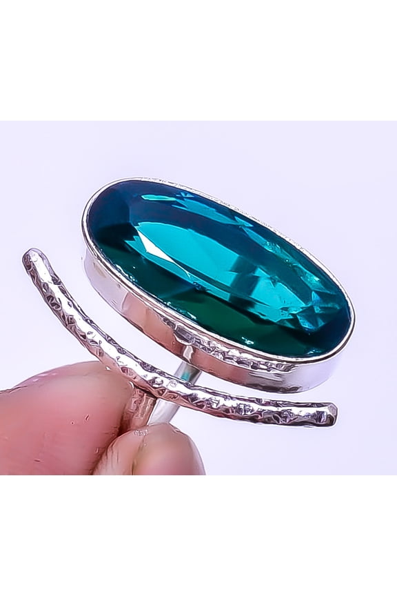 Emerald Quartz Designer (Simulated) 925 Sterling Silver Artisan Ring Adjustable R65 A30, Christmas Sale, Birthday Gift, Beautiful Jewelry For Woman