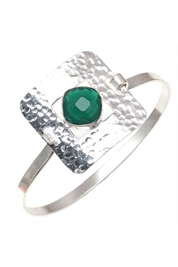 Emerald Quartz Gemstone Gift For Her Jewelry Cuff Bracelets 7''Adjustable