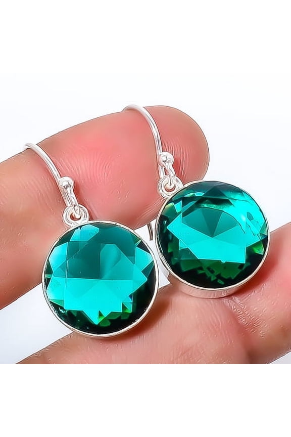 Emerald Quartz Gemstone Handmade 925 Sterling Silver Jewelry Earring 1.37" E7-21