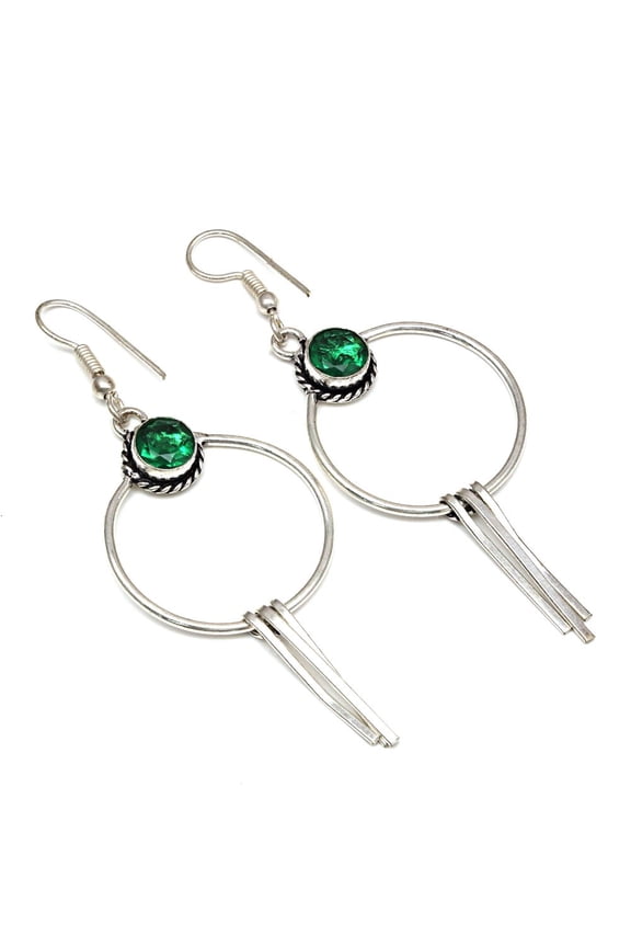 Emerald Quartz Gemstone Handmade Gift For Her Silver Jewelry Earrings 3"