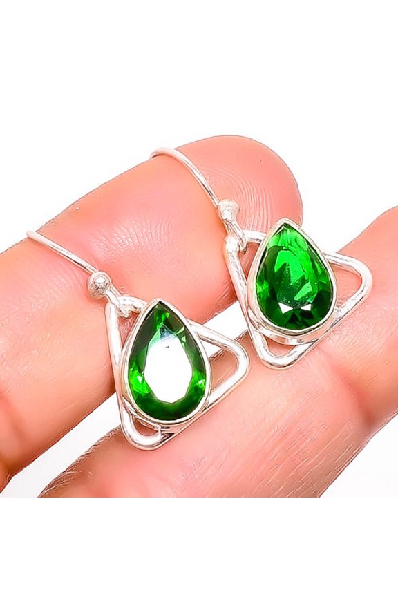 Emerald Quartz Handmade (Simulated) 925 Sterling Silver Earring 1.17" S1930