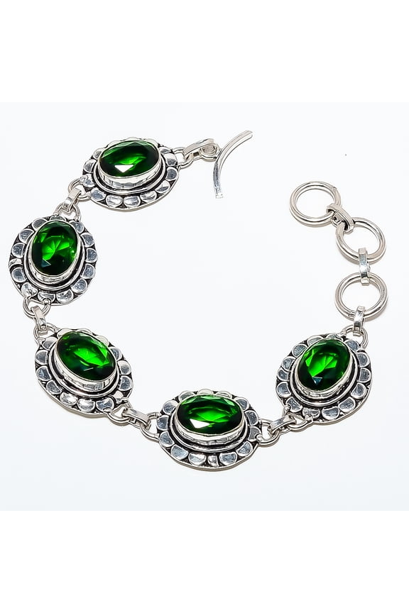Emerald Quartz (Simulated) 925 Silver Plated Bracelet 7-7.99" TB7511-100, Valentine's Day Gift, Birthday Gift, Beautiful Jewelry For Woman & Girls
