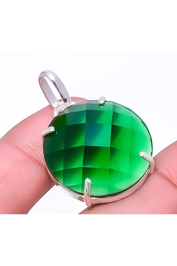 Emerald Quartz (Simulated) 925 Silver Plated Solitaire Pendant 1.56" P7454-22, Valentine's Day Gift, Birthday Gift, Beautiful Jewelry For Woman