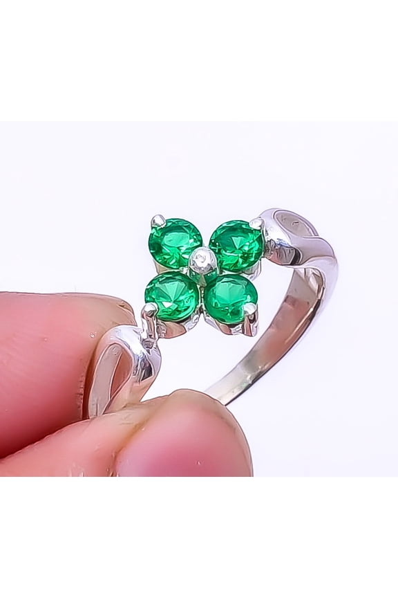 Emerald Quartz (Simulated) 925 Sterling Silver Ring s.9 R7988-46