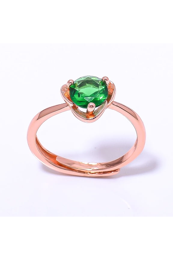 Emerald Quartz (Simulated) 925 Sterling Silver Rose Gold Plated Ring Adjst RC7382-12_3, Christmas Sale, Birthday Gift, Beautiful Jewelry For Woman