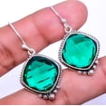 thumbnail image 1 of Emerald Quartz (Simulated) Gemstone 925 Sterling Silver Bali Earring 1.48" A17, 1 of 2
