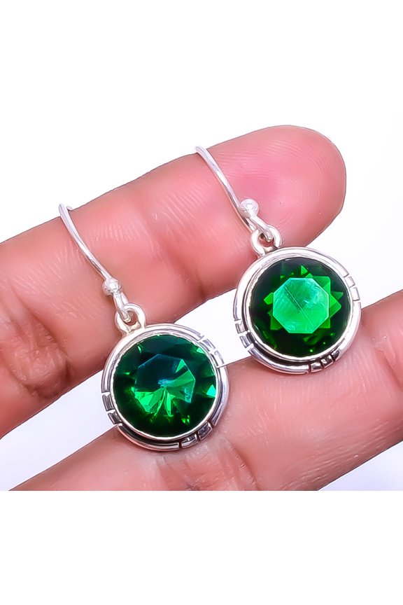 Emerald Quartz (Simulated) Gemstone 925 Sterling Silver Earring 1.17" A349