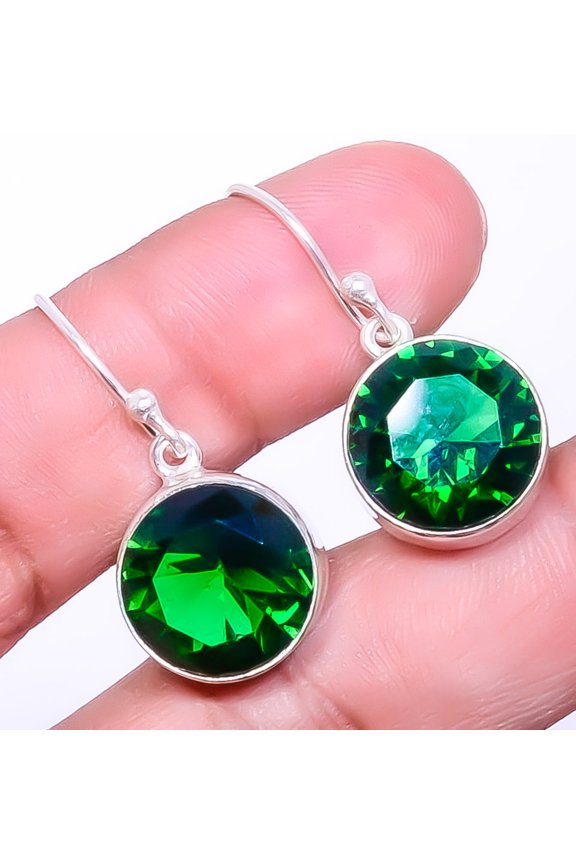 Emerald Quartz (Simulated) Handmade 925 Sterling Silver Earring 1.25" E40-7