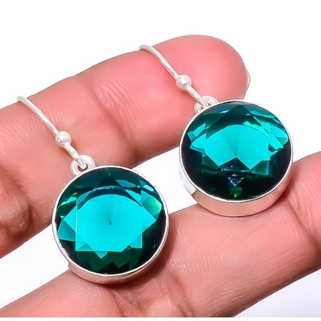 Emerald Quartz (Simulated) Handmade 925 Sterling Silver Earring 1.37" A393