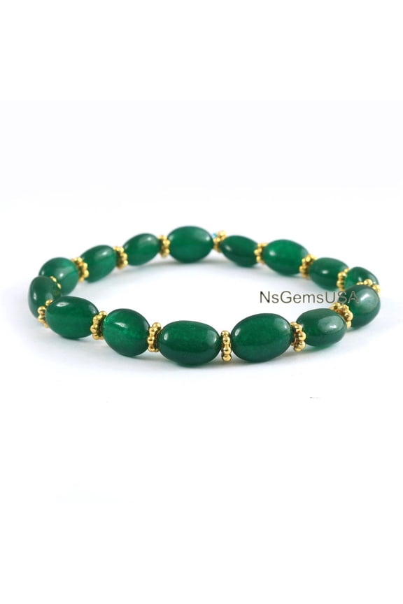 Emerald Quartz Stretch Bracelet: Gold Finished, Handmade Jewelry