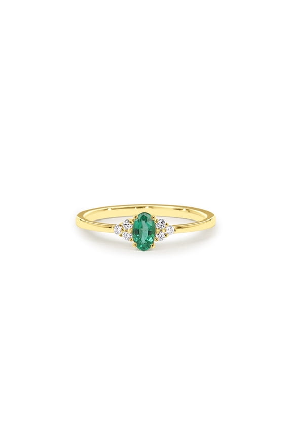 Emerald Ring, 14k Gold Plated 925 Sterling Silver Engagement Ring with Emerald and Diamonds, Genuine Natural Emerald Ring, Dainty Wedding Ring, May Birthstone