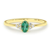 Emerald Ring, 14k Gold Plated 925 Sterling Silver Engagement Ring with Emerald and Diamonds, Genuine Natural Emerald Ring, Dainty Wedding Ring, May Birthstone