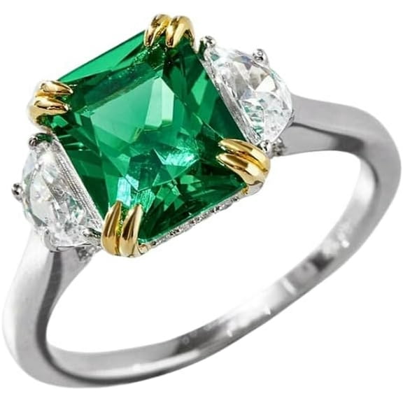 Emerald Ring, 925 Sterling Silver Ring, Cubic Zirconia Ring, Square Cut Ring, Engagement Ring, 3 Stone Ring, Simulated Wedding Ring, Statement Ring, Cocktail Ring, CZ Ring, Gift for Her