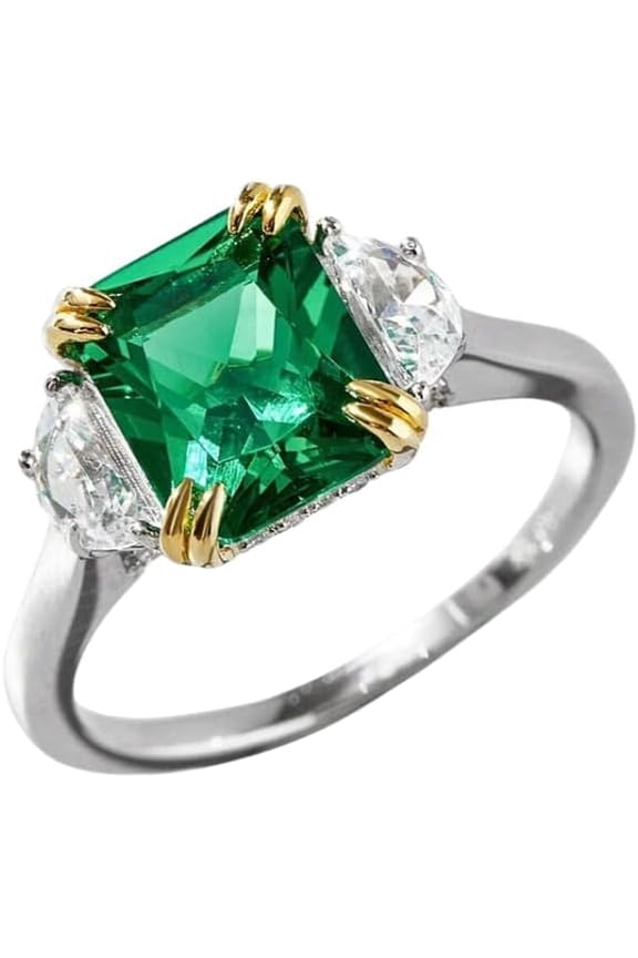 Emerald Ring, 925 Sterling Silver Ring, Cubic Zirconia Ring, Square Cut Ring, Engagement Ring, 3 Stone Ring, Simulated Wedding Ring, Statement Ring, Cocktail Ring, CZ Ring, Gift for Her