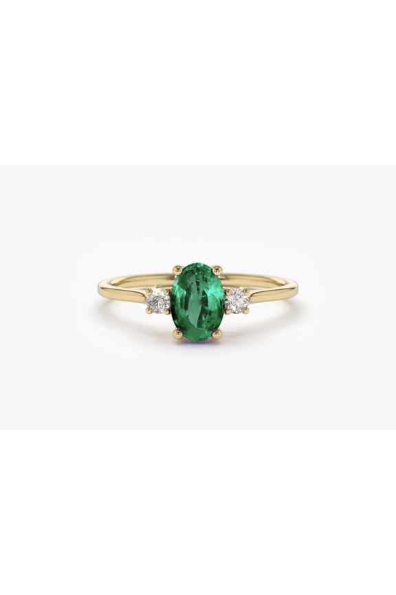 Emerald Ring Emerald Engagement Ring in 14k Gold Plated 925 Sterling Silver Oval Cut Natural 3 Stone Emerald Diamond Ring / May Birthstone / Promise RingEngagement ring