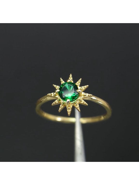 Emerald Ring Gold Plated 925 Silver Ring, Sunbeam Emerald Ring, Dainty Green Stone Ring, Thin Gold Ring, Tiny Gold Ring, Sunshine Gold