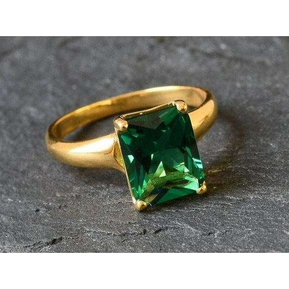 Emerald Ring, May Birthstone Ring, Antique Emerald Ring, Silver Gold Plated Vintage Ring for Women
