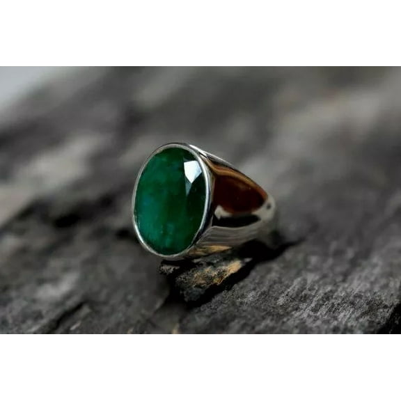 Emerald Ring Men's Ring Lab Created 925 Sterling Silver Ring
