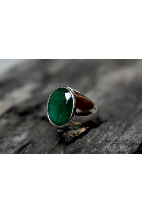 Men's Oval Green Lab Created Emerald Ring 5 ct. t.w. 925 Sterling, Sterling Silver