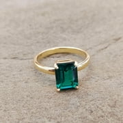 Emerald Ring, Octagon Cut Lab Emerald Ring, 925 Sterling Silver Ring, Green Gemstone Ring, Hand Made Ring