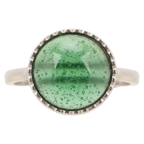 Emerald Ring Round Vintage 925 Sterling Silver 18k White Gold Plated Green Nano Emerald Women's Ring SYJL008