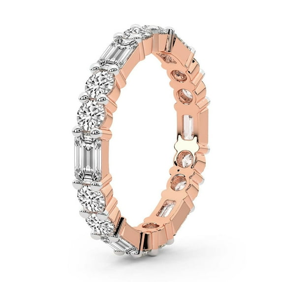Emerald & Round Shape Lab Grown Diamond Emory Eternity Ring For Women | 2 Carat IGI Certified 14K Rose Gold | FG-VS Quality Friendly Diamonds Eternity Ring Size 8