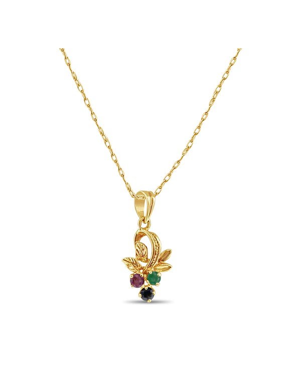 Emerald, Ruby & Sapphire Grape Cluster Necklace - No Chain