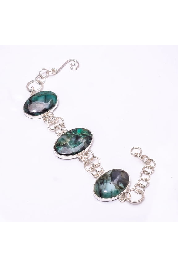 Emerald -Sakota Mines 925 Sterling Silver Adjustable Bracelet 7.99", Green Emerald Bracelet B_9205_388_11, New Year Sale, Valentin's Day Gift