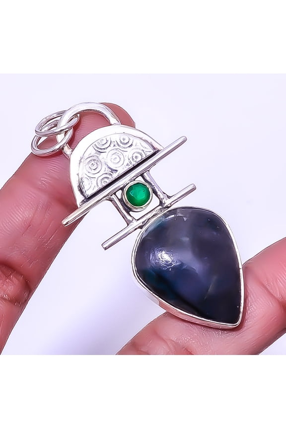 Emerald - Sakota Mines (Simulated) 925 Silver Plated Designer Pendant 2.34" P5, Valentine's Day Gift, Birthday Gift, Beautiful Jewelry For Woman