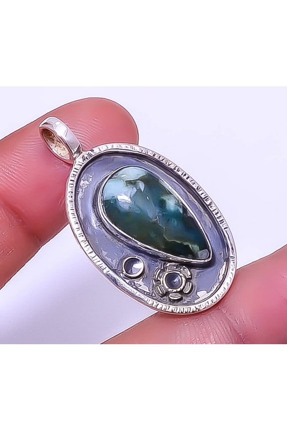Emerald - Sakota Mines (Simulated) 925 Silver Plated Solitaire Pendant 1.56" A, Valentine's Day Gift, Birthday Gift, Beautiful Jewelry For Woman