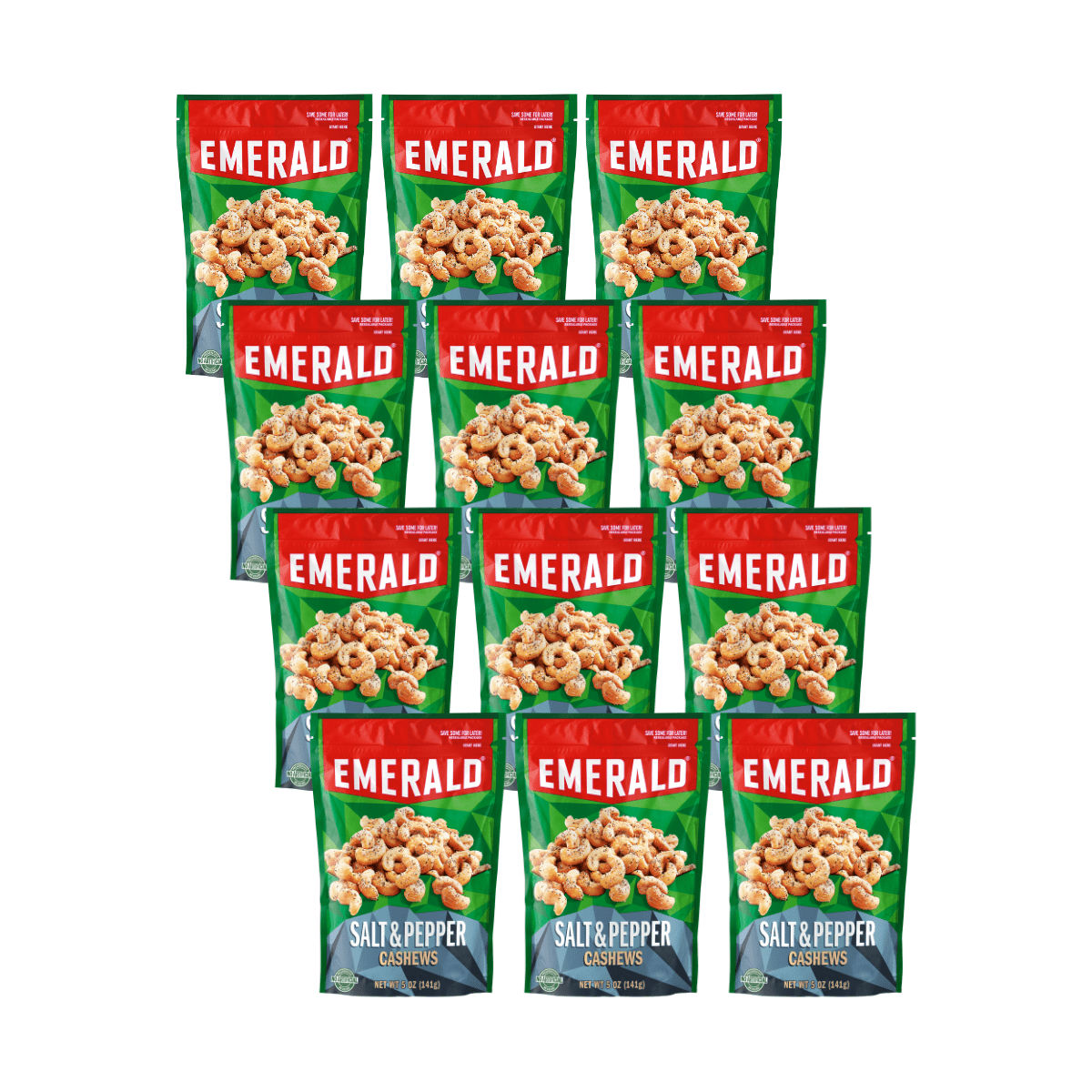 Emerald Salt & Pepper Cashews, 5 oz, Resealable Bag (Pack of 12 ...