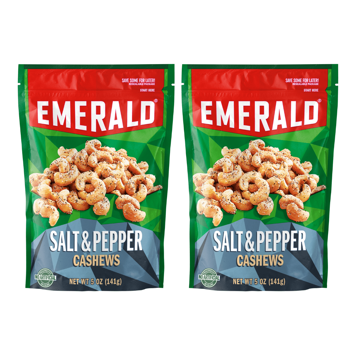 Emerald Salt & Pepper Cashews, 5 oz, Resealable Bag (Pack of 2)