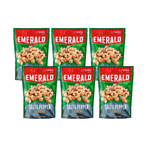 Emerald Salt & Pepper Cashews, 5 oz, Resealable Bag (Pack of 6)